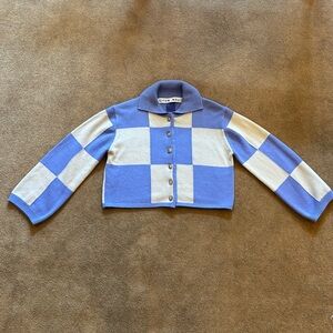Checkerboard cropped knit cardigan